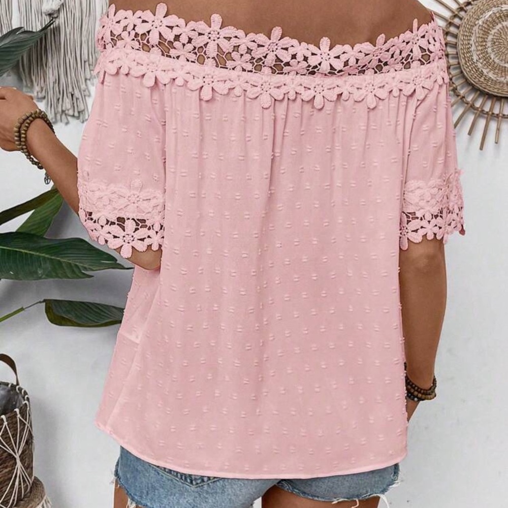 Pink Lace Off-Shoulder Top - Picture 6 of 6